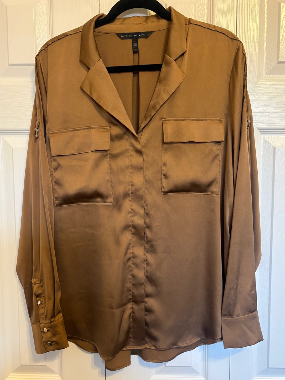 White House Black Market Satin Blouse Dark Brown- Large